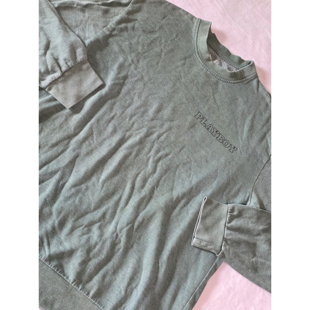 Playboy Womens Sage Green Crewneck Sweatshirt Embroidered Logo Large Y2K